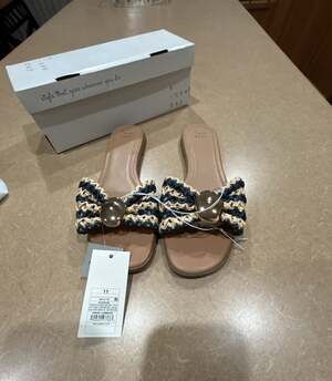 A New Day Women's Kalina Woven Slide Sandals with Gold Accent